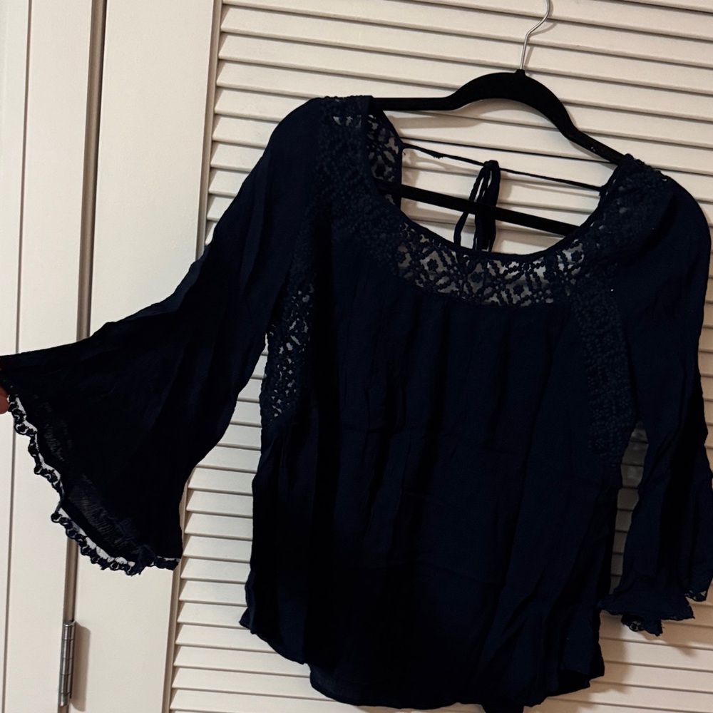 Chic Navy Lace Women's Blouse
